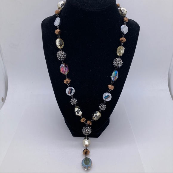 Alfani Necklace Y Drop Necklace Beaded Some Glass Faceted Iridescent - Picture 2 of 8